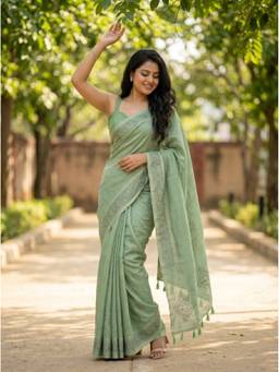 Mimosa - Banarasi Green Art Silk Embroidery Saree