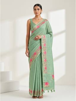 Mimosa - Green Banarasi Art Silk Embroidery Saree