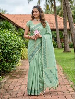 Mimosa - Green Art Silk Banarasi Embroidered Festive Saree