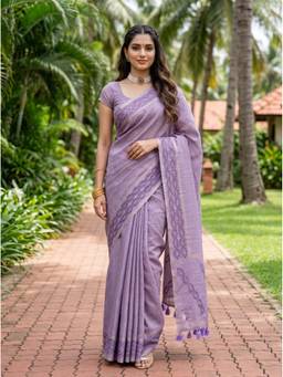 Mimosa - Stylish Purple Art Silk Banarasi Embroidery Saree