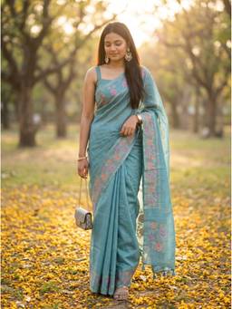 Mimosa - Turquoise Sapphire Art Silk Banarasi Handloom Saree