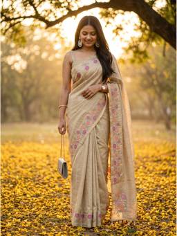 Mimosa - Beige Tussar Art Silk Banarasi Handloom Saree