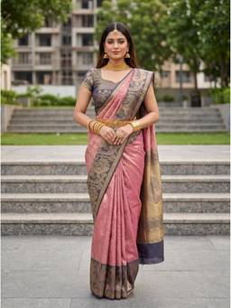 Mimosa - Trendy Pink Art Silk Kanjivaram Handloom Saree