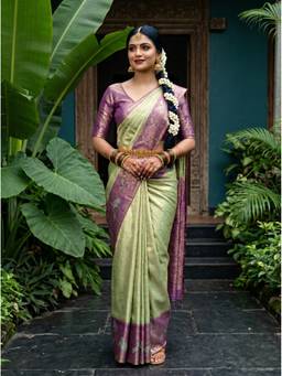 Mimosa - Green Art Silk Kanjivaram Handloom Woven Festive Saree