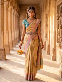 Mimosa - Beige Kanjivaram Art Silk Handloom Saree