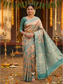 Mimosa - Trendy Turquoise Art Silk Kanjivaram Handloom Saree
