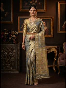 Mimosa - Designer Turquoise Art Silk Kanjivaram Handloom Saree