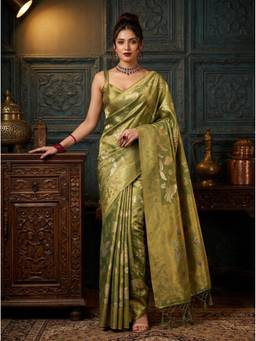 Mimosa - Graceful Green Art Silk Kanjivaram Handloom Saree