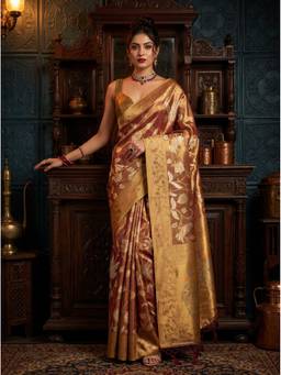 Mimosa - Brown Art Silk Kanjivaram Handloom Zari Saree