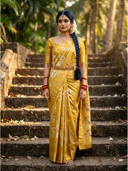 Mimosa - Gold Art Silk Kanjivaram Handloom Festive Saree