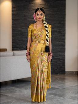 Mimosa - Gold Art Silk Kanjivaram Festive Handloom Saree
