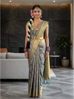 Mimosa - Classic Turquoise Art Silk Kanjivaram Handloom Saree