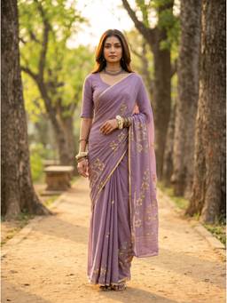 Mimosa - Chiffon Purple Banarasi Printed Saree