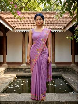 Mimosa - Purple Banarasi Chiffon Embroidery Saree