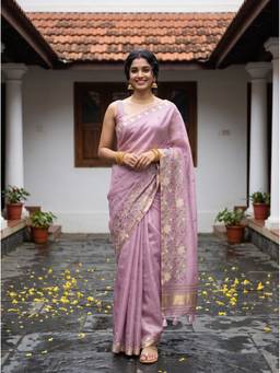 Mimosa - Banarasi Lavender Art Silk Embroidery Saree