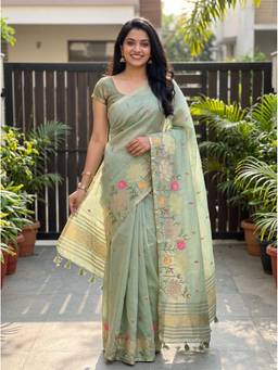 Mimosa - Designer Green Art Silk Banarasi Embroidery Saree