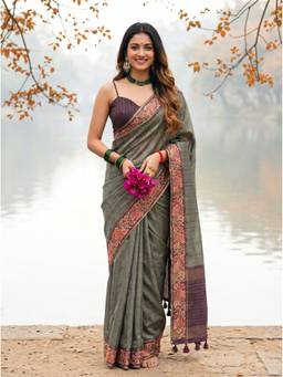 Mimosa - Fashionable Green Art Silk Banarasi Embroidery Saree
