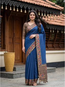 Mimosa - Banarasi Navy Blue Art Silk Embroidery Saree