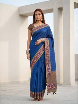 Mimosa - Navy Blue Art Silk Banarasi Embroidery Saree