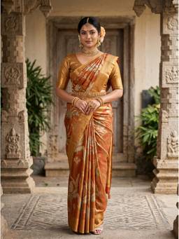 Mimosa - Premium Orange Art Silk Kanjivaram Handloom Saree