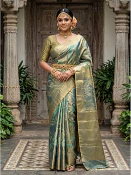 Mimosa - Premium Turquoise Art Silk Kanjivaram Handloom Saree