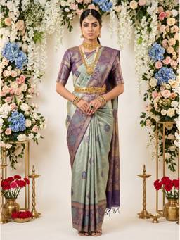 Mimosa - Glamorous Turquoise Art Silk Kanjivaram Handloom Saree