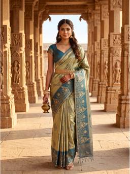 Mimosa - Beige Festive Art Silk Kanjivaram Handloom Saree