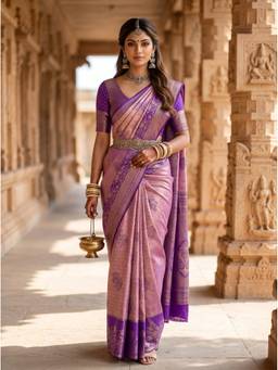 Mimosa - Art Silk Kanjivaram Lavender Handloom Saree