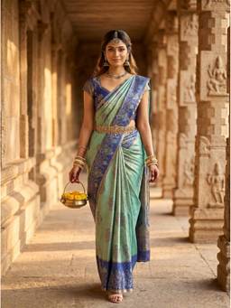 Mimosa - Lovely Turquoise Art Silk Kanjivaram Handloom Saree