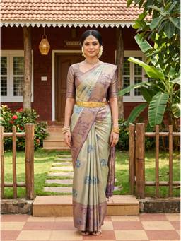 Mimosa - Turquoise Sapphire Art Silk Kanjivaram Handloom Saree