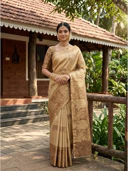 Mimosa - Beige Tussar Art Silk Kanjivaram Handloom Saree