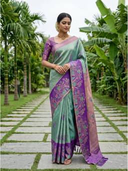 Mimosa - Turquoise Rama Art Silk Kanjivaram Handloom Saree