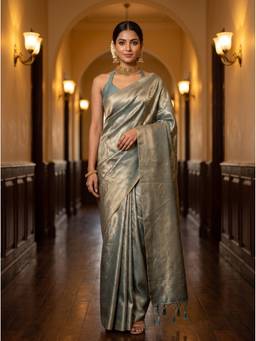 Mimosa - Modern Turquoise Art Silk Kanjivaram Handloom Saree
