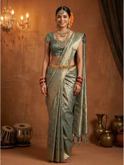 Mimosa - Ethnic Turquoise Art Silk Kanjivaram Handloom Saree