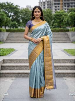 Mimosa - Royal Turquoise Art Silk Kanjivaram Handloom Saree