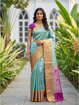 Mimosa - Regal Turquoise Art Silk Kanjivaram Handloom Saree