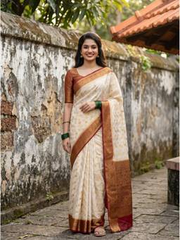 Mimosa - White Art Silk Kanjivaram Handloom Saree