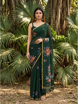 Mimosa - Green Chiffon Banarasi Printed Saree