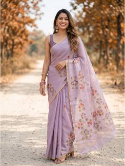 Mimosa - Purple Chiffon Banarasi Printed Saree