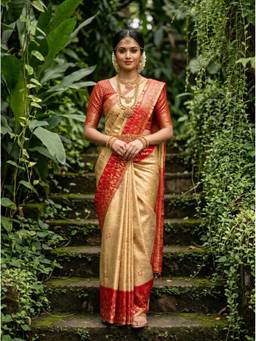Mimosa - Beige Art Silk Kanjivaram Zari Handloom Saree