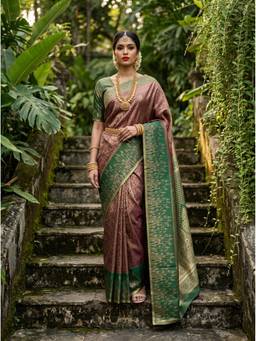 Mimosa - Brown Art Silk Handloom Kanjivaram Saree