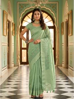 Mimosa - Modern Green Art Silk Banarasi Embroidery Saree