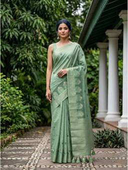 Mimosa - Festive Green Art Silk Banarasi Embroidery Saree