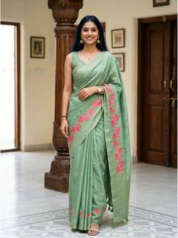 Mimosa - Ethnic Green Art Silk Banarasi Embroidery Saree