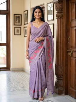 Mimosa - Chic Purple Art Silk Banarasi Embroidery Saree