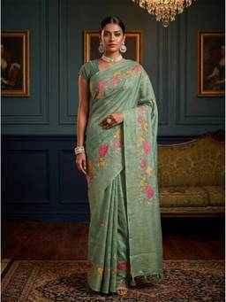 Mimosa - Traditional Green Art Silk Banarasi Embroidery Saree