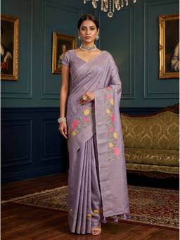 Mimosa - Premium Purple Art Silk Banarasi Embroidery Saree