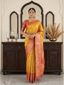 Mimosa - Fashionable Yellow Art Silk Kanjivaram Handloom Saree