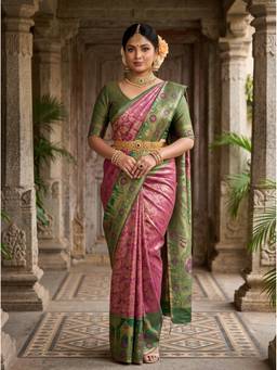 Mimosa - Dazzling Pink Art Silk Kanjivaram Handloom Saree
