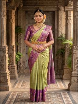 Mimosa - Refined Green Art Silk Kanjivaram Handloom Saree